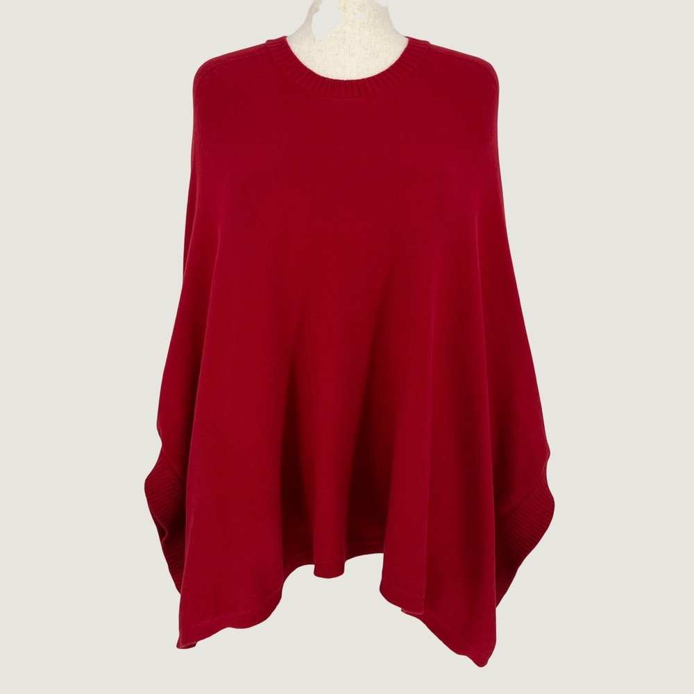 J. Jill Womens Cape Sleeve Poncho Sweater Size S-L Red Relaxed Fit Cozy Pullover